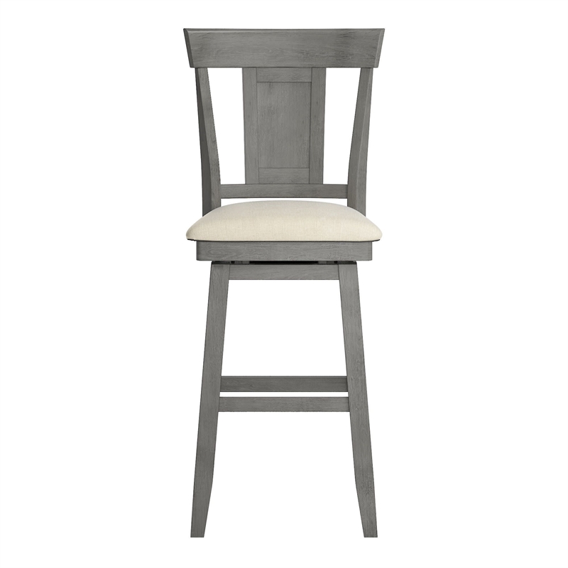 iNSPIRE Q Panel Back Bar Height Wood Swivel Chair in Antique Gray