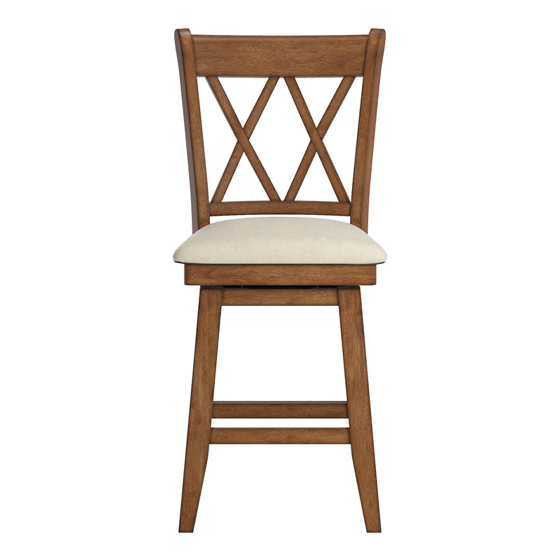 iNSPIRE Q Double X-Back Counter Height Wood Swivel Chair in Oak