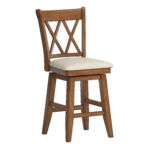 iNSPIRE Q Double X-Back Counter Height Wood Swivel Chair in Oak