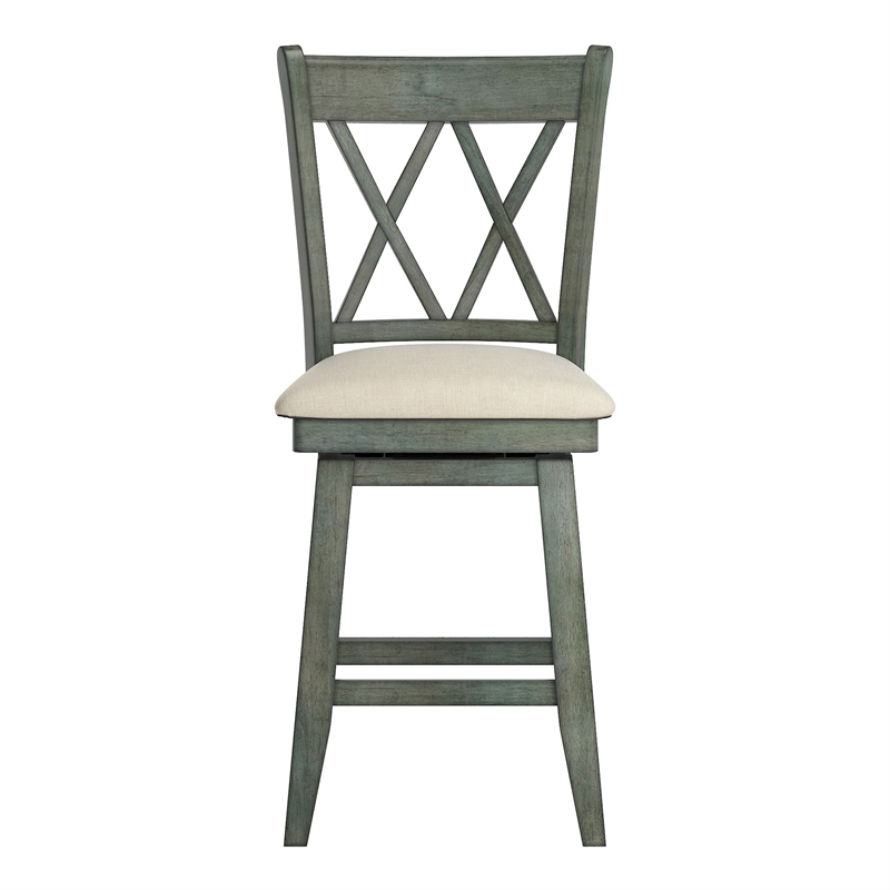 iNSPIRE Q Double X-Back Counter Height Wood Swivel Chair in Antique Sage Green