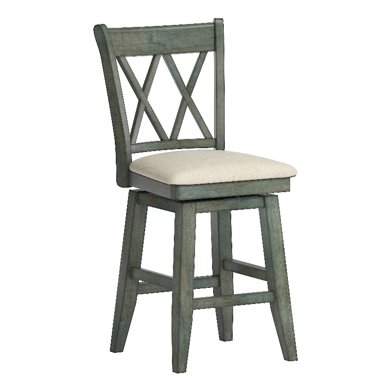 iNSPIRE Q Double X-Back Counter Height Wood Swivel Chair in Antique Sage Green