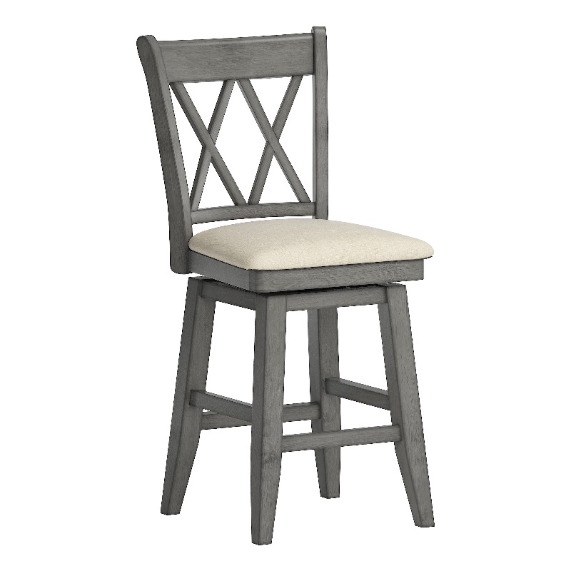 iNSPIRE Q Double X-Back Counter Height Wood Swivel Chair in Antique Gray