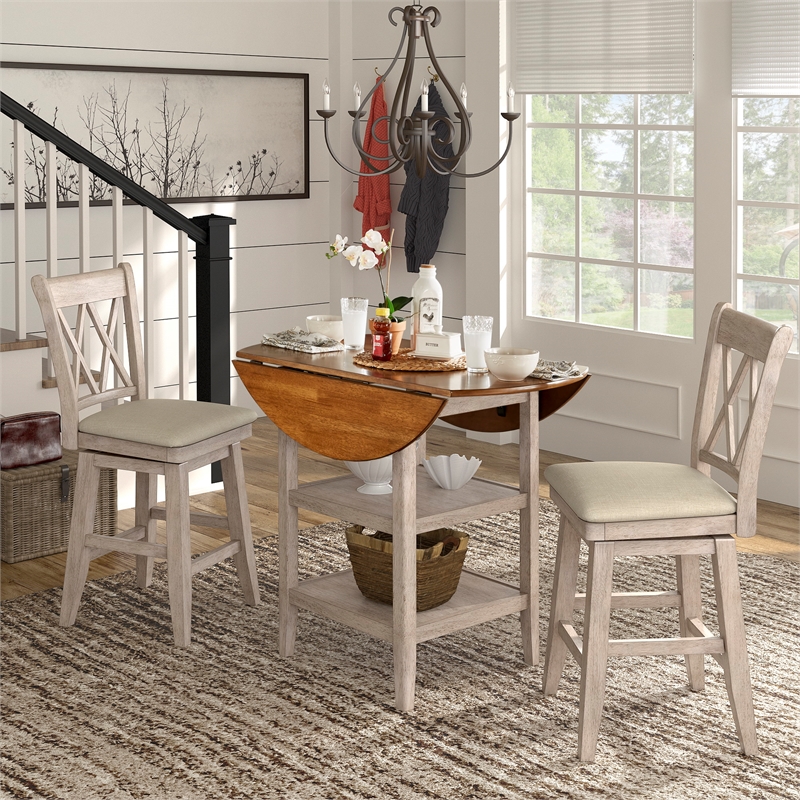 iNSPIRE Q Double X-Back Counter Height Wood Swivel Chair in Antique White