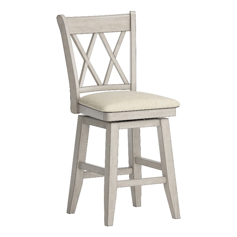iNSPIRE Q Double X-Back Counter Height Wood Swivel Chair in Antique White