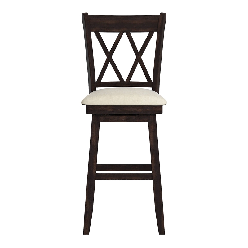 iNSPIRE Q Double X-Back Bar Height Wood Swivel Chair in Antique Black