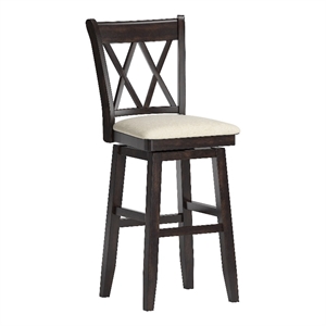 iNSPIRE Q Double X-Back Bar Height Wood Swivel Chair in Antique Black