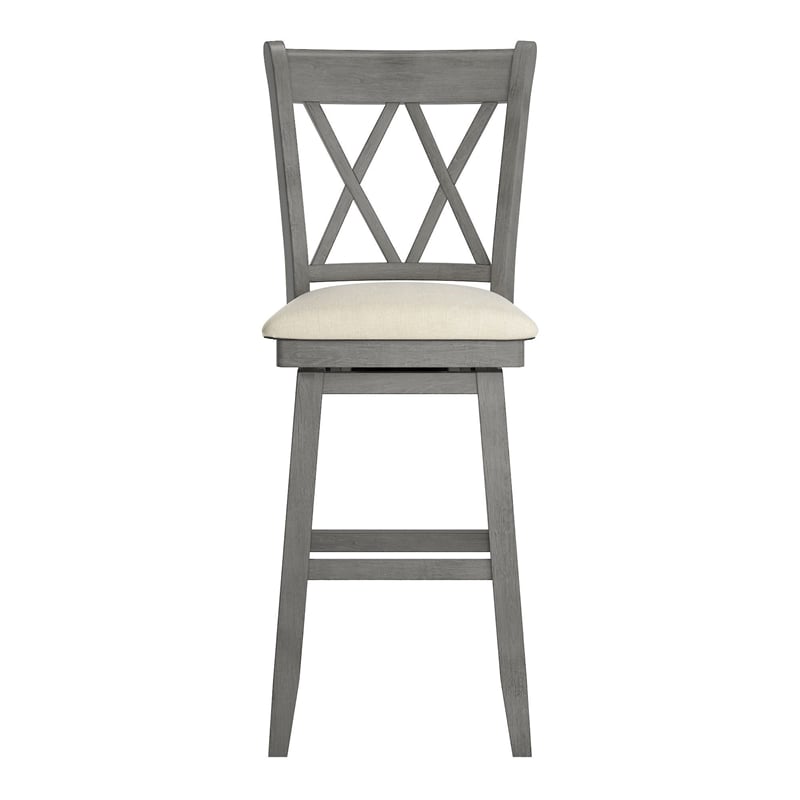 iNSPIRE Q Double X-Back Bar Height Wood Swivel Chair in Antique Gray