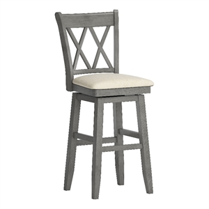 iNSPIRE Q Double X-Back Bar Height Wood Swivel Chair in Antique Gray