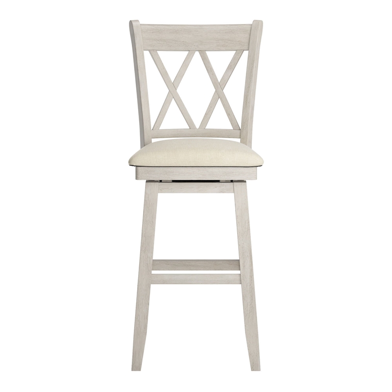 iNSPIRE Q Double X-Back Bar Height Wood Swivel Chair in Antique White
