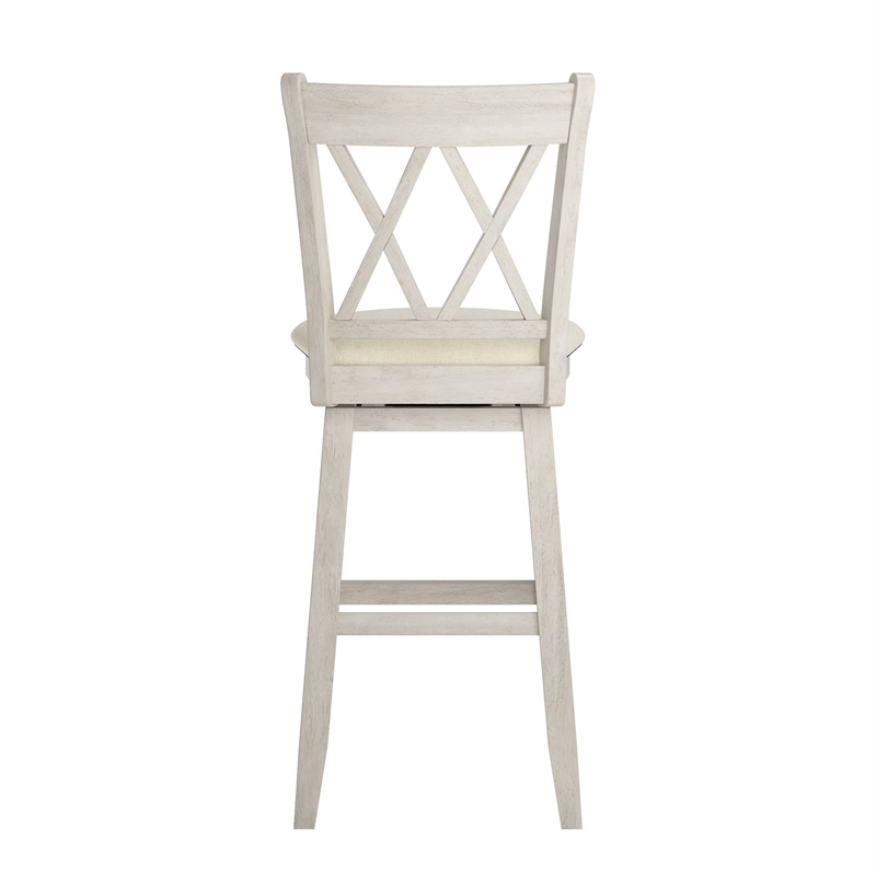 iNSPIRE Q Double X-Back Bar Height Wood Swivel Chair in Antique White