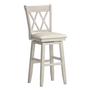 iNSPIRE Q Double X-Back Bar Height Wood Swivel Chair in Antique White