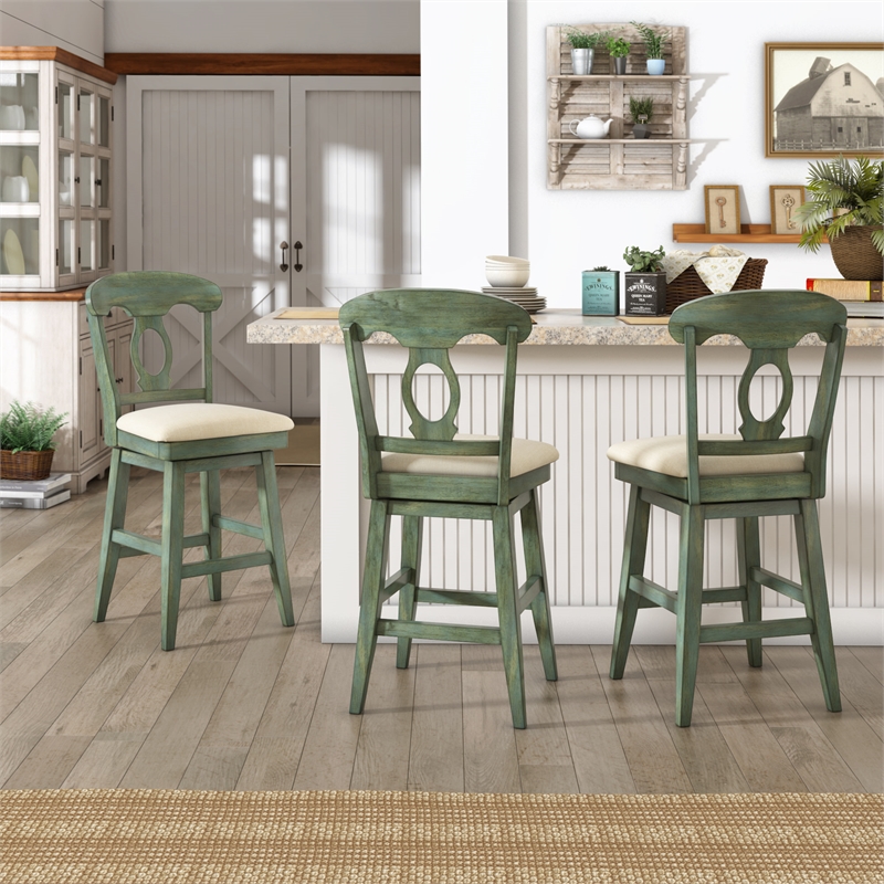 iNSPIRE Q Napoleon Back Counter Height Wood Swivel Chair in Antique Sage Green