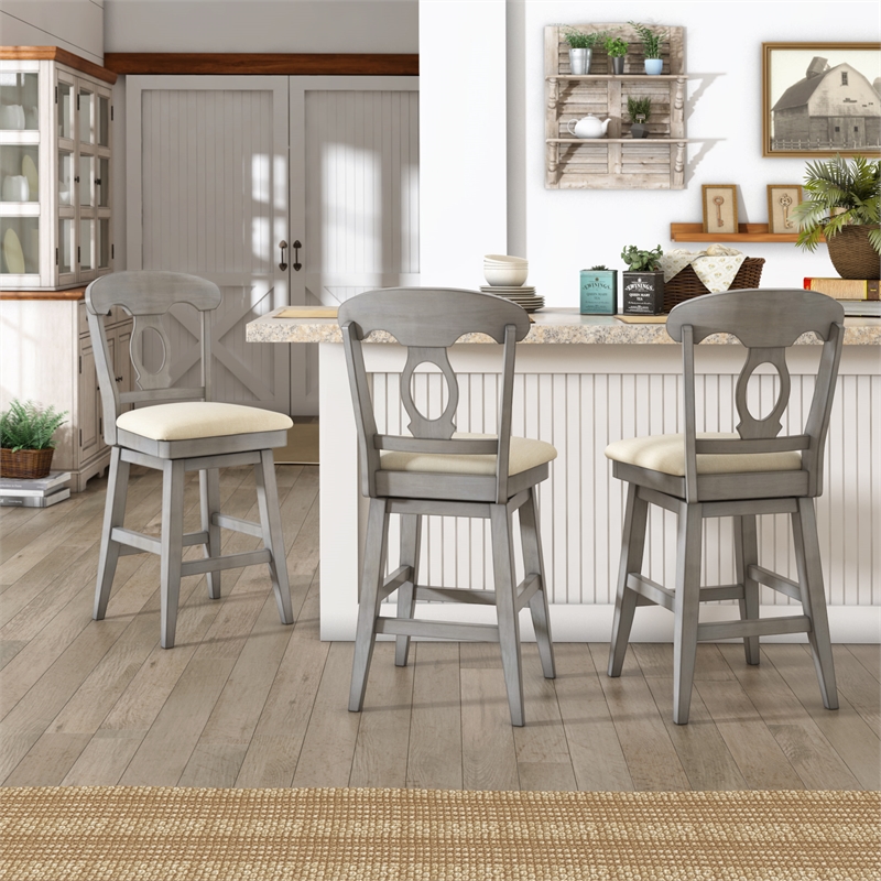 iNSPIRE Q Napoleon Back Counter Height Wood Swivel Chair in Antique Gray