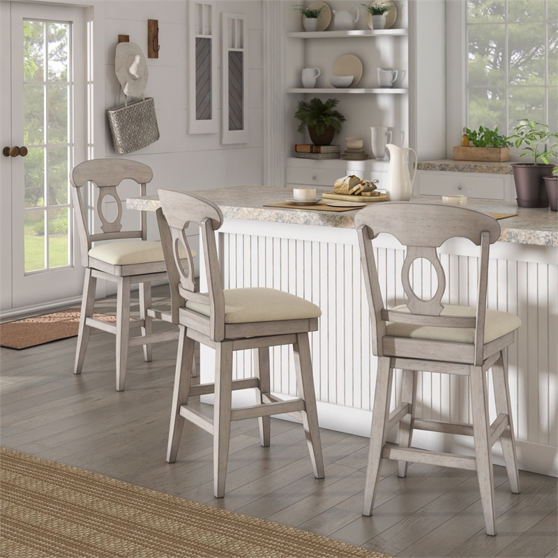 iNSPIRE Q Napoleon Back Counter Height Wood Swivel Chair in Antique White