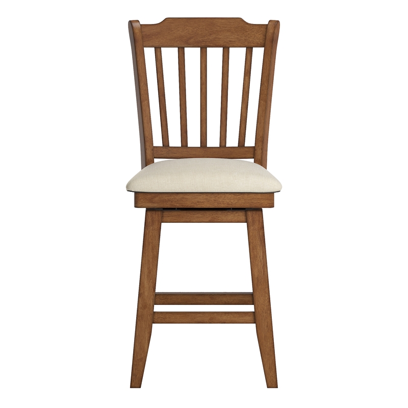iNSPIRE Q Slat Back Counter Height Wood Swivel Chair in Oak