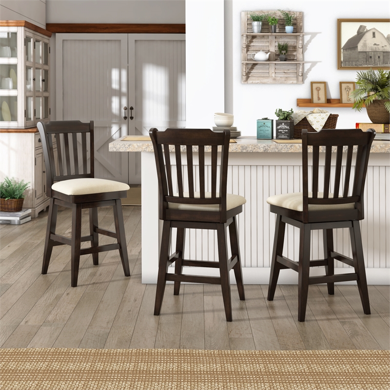 iNSPIRE Q Slat Back Counter Height Wood Swivel Chair in Antique Black