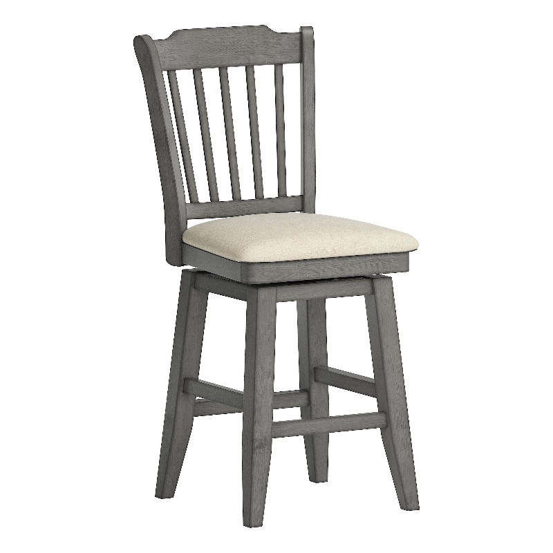 iNSPIRE Q Slat Back Counter Height Wood Swivel Chair in Antique Gray