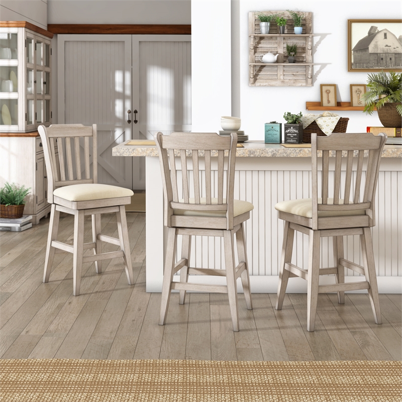 iNSPIRE Q Slat Back Counter Height Wood Swivel Chair in Antique White