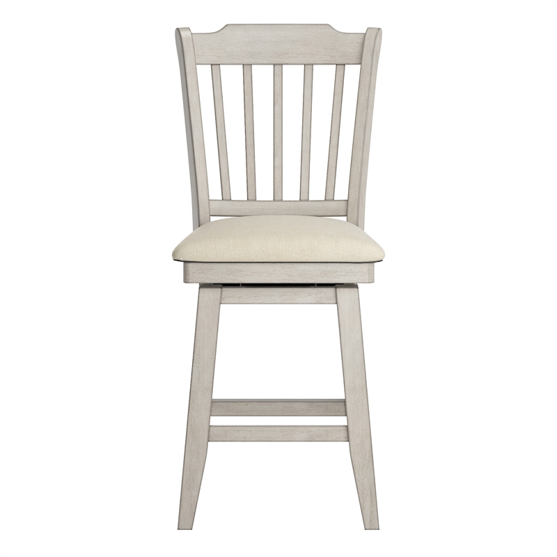 iNSPIRE Q Slat Back Counter Height Wood Swivel Chair in Antique White