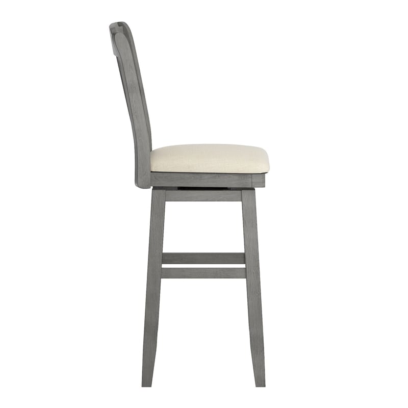 iNSPIRE Q Slat Back Bar Height Wood Swivel Chair in Antique Gray