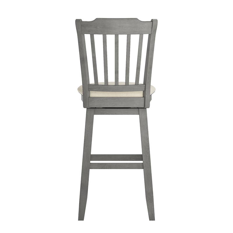 iNSPIRE Q Slat Back Bar Height Wood Swivel Chair in Antique Gray