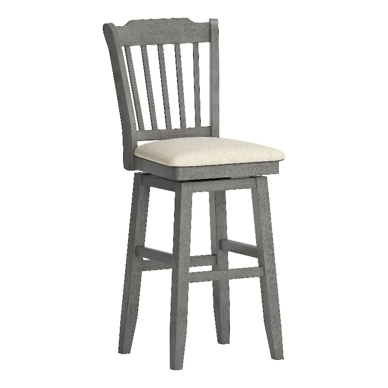 iNSPIRE Q Slat Back Bar Height Wood Swivel Chair in Antique Gray