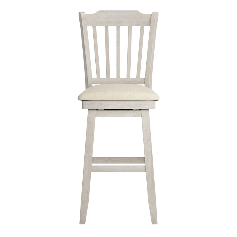 iNSPIRE Q Slat Back Bar Height Wood Swivel Chair in Antique White