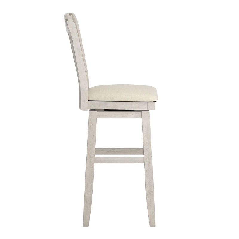 iNSPIRE Q Slat Back Bar Height Wood Swivel Chair in Antique White