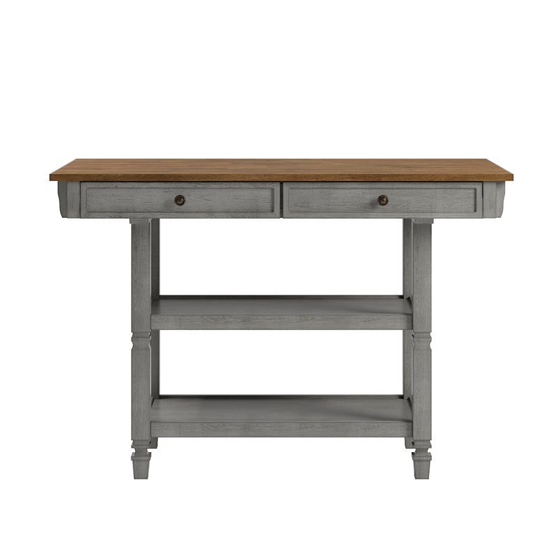 iNSPIRE Q Two-Tone Antique Wood Kitchen Island Buffet with Oak Top in Gray Base