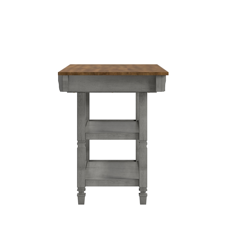 iNSPIRE Q Two-Tone Antique Wood Kitchen Island Buffet with Oak Top in Gray Base
