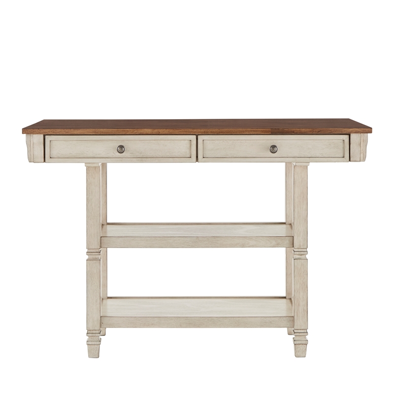 iNSPIRE Q Two-Tone Antique Wood Kitchen Island Buffet with Oak Top in White Base