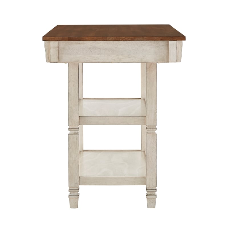 iNSPIRE Q Two-Tone Antique Wood Kitchen Island Buffet with Oak Top in White Base