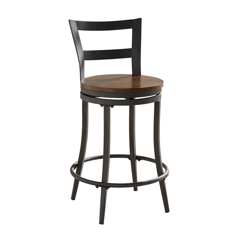 iNSPIRE Q Black Metal Red Brown Wood Swivel Counter Height Chair (Set of 2)