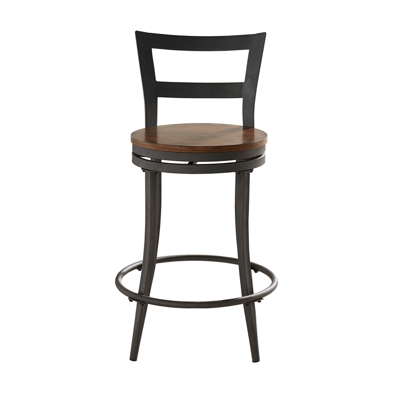 iNSPIRE Q Black Metal Red Brown Wood Swivel Counter Height Chair (Set of 2)