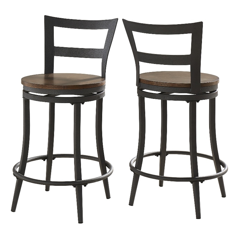 iNSPIRE Q Black Metal Red Brown Wood Swivel Counter Height Chair (Set of 2)