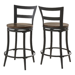 iNSPIRE Q Black Metal Red Brown Wood Swivel Counter Height Chair (Set of 2)