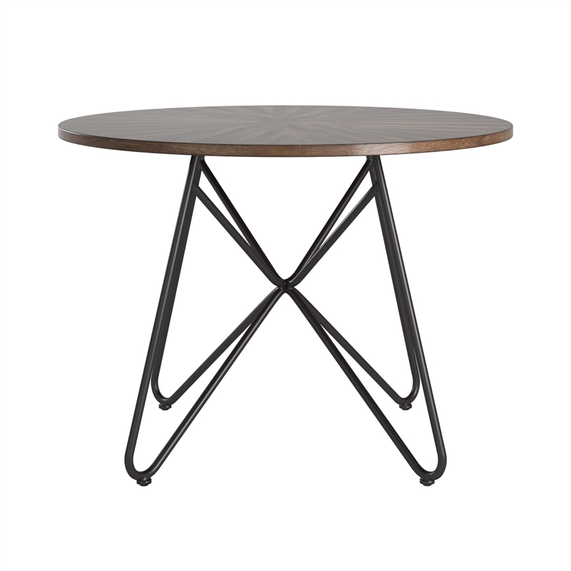 iNSPIRE Q Black Metal Walnut Finish Wood Round Dining Table