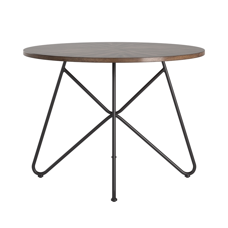 iNSPIRE Q Black Metal Walnut Finish Wood Round Dining Table