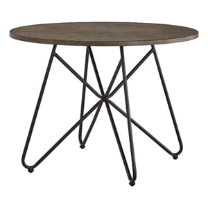 iNSPIRE Q Black Metal Walnut Finish Wood Round Dining Table