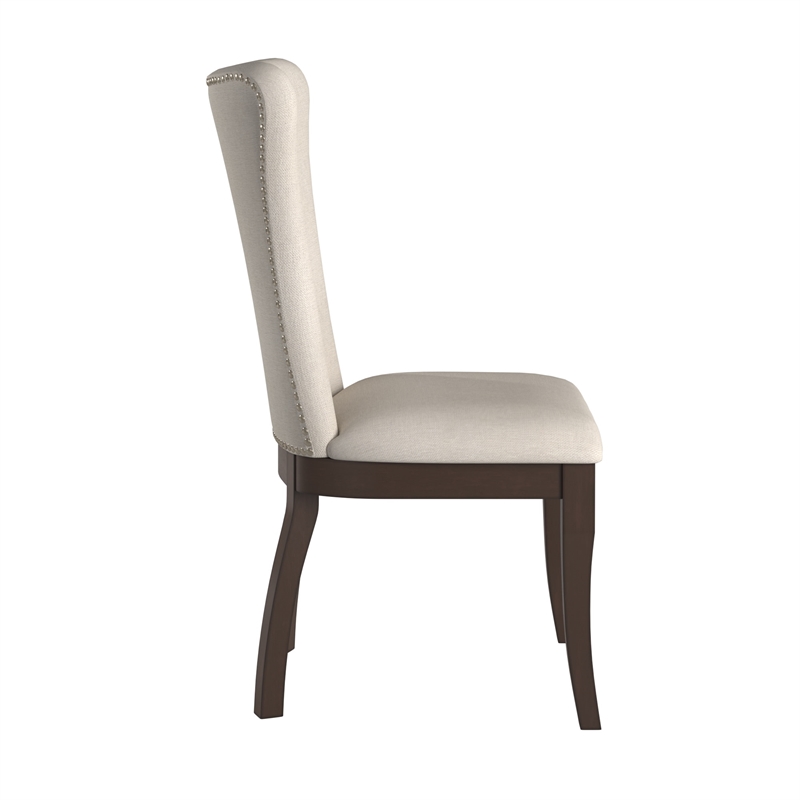 iNSPIRE Q Dark Cherry Finiah Wood Beige Fabric Wingback Dining Chairs (Set of 2)