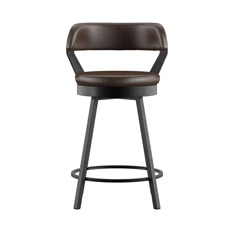 iNSPIRE Q Gray Finish Metal PU Swivel Counter Height Chairs (Set of 2) in Brown