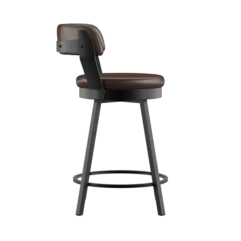iNSPIRE Q Gray Finish Metal PU Swivel Counter Height Chairs (Set of 2) in Brown