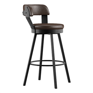 iNSPIRE Q Gray Finish Metal PU Swivel Bar Height Chairs (Set of 2) in Brown