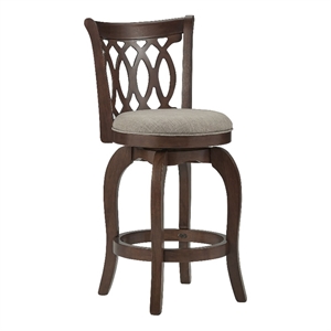 iNSPIRE Q Scroll Back Linen Swivel Wood Counter Height Stool in Grey/Cherry