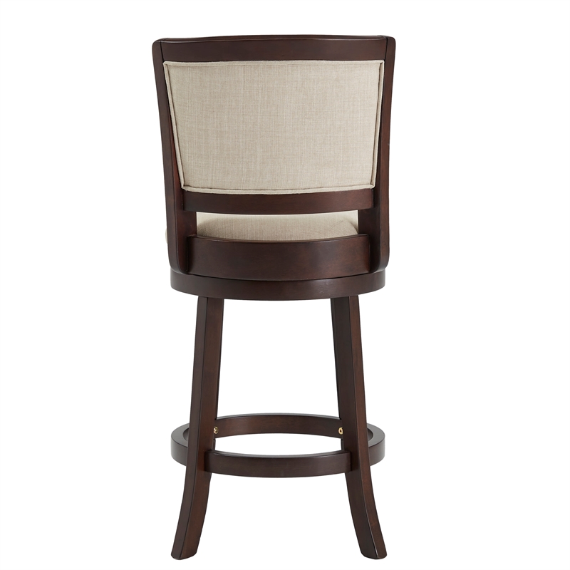 iNSPIRE Q Dark Cherry Finish Wood Linen Counter Height Swivel Chair in Beige