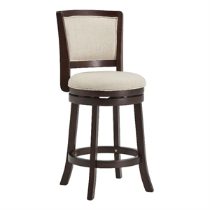 iNSPIRE Q Dark Cherry Finish Wood Linen Counter Height Swivel Chair in Beige