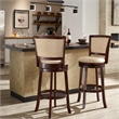 iNSPIRE Q Dark Cherry Finish Wood Linen Bar Height Swivel Chair in Beige