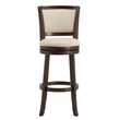 iNSPIRE Q Dark Cherry Finish Wood Linen Bar Height Swivel Chair in Beige