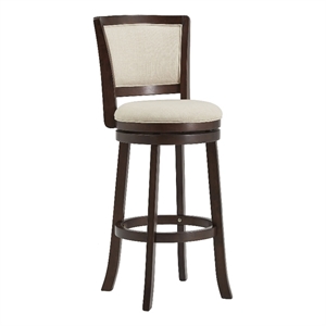 iNSPIRE Q Dark Cherry Finish Wood Linen Bar Height Swivel Chair in Beige