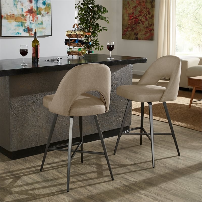 iNSPIRE Q Black Metal Fabric Counter Height Swivel Chiars (Set of 2) in Beige
